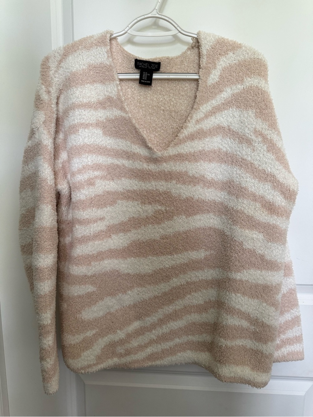Rachel Zoe Blush & Cream Zebra-Stripe V-Neck Sweater